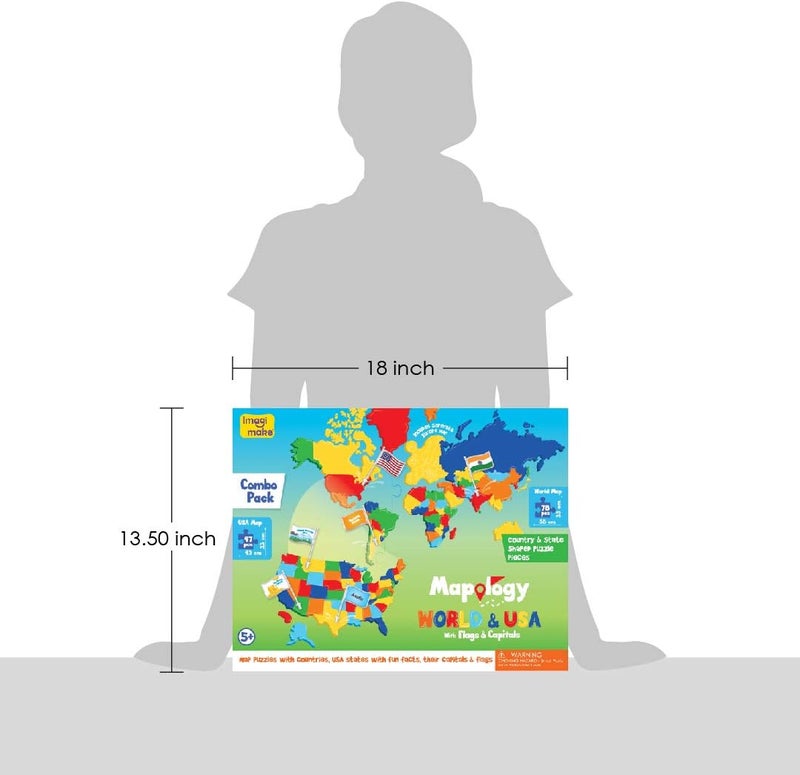 Imagimake Mapology USA & World Map Puzzle with Flags, Capitals, Stickers | Educational Toys for Ages 5-7 | Jigsaw Puzzles for Kids Ages 8-10 | Geography Toys for Age 8-13 | 6 Year Old Boy & Girl Gifts - Image 5